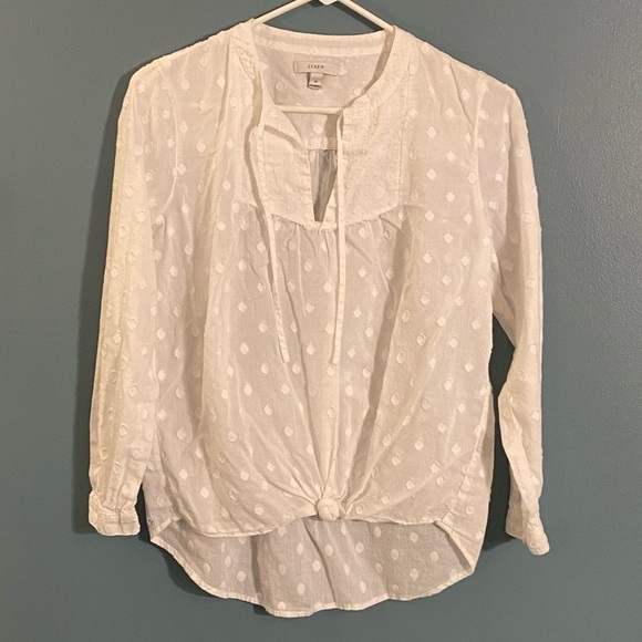 J.CREW WOMEN'S‎ WHITE LONG SLEEVE TIE-FRONT BUTTON-UP SHIRT TOP 4 - Picture 1 of 6
